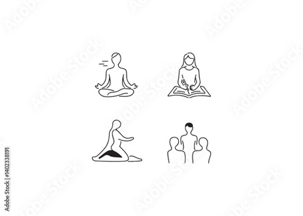 Fototapeta Simple Line Art Illustrations of Diverse Activities