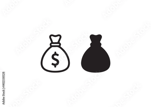 Fototapeta Simple Money Bag Icon in Line and Solid Style
