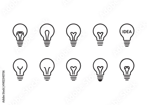 Fototapeta Simple black line art lightbulb icons representing the idea process.