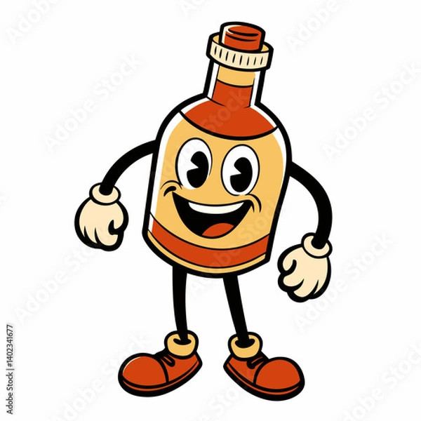 Obraz Retro cartoon funny bottle character vector groovy nostalgic  beverage soda milk