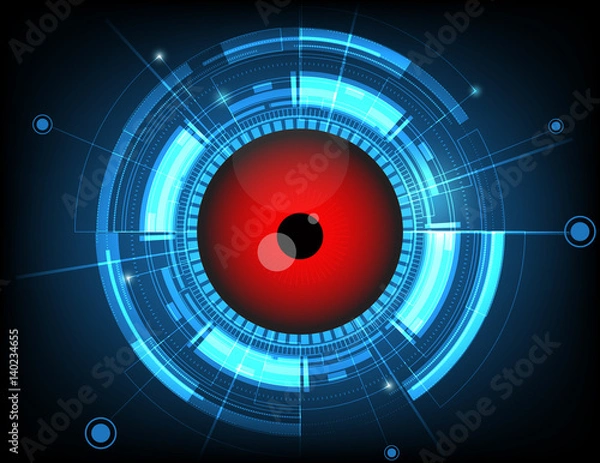Obraz vector red eyeball future technology on blue background.