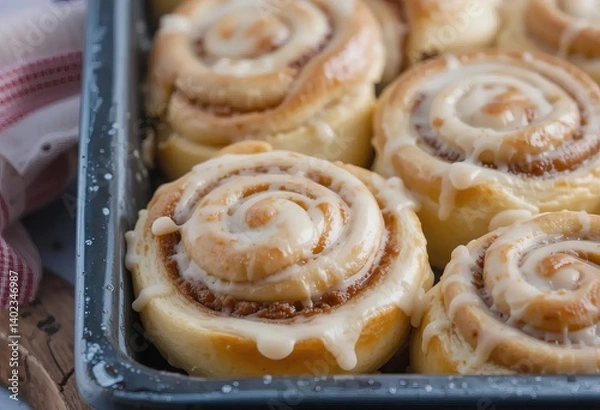 Obraz A close-up of freshly baked cinnamon rolls
