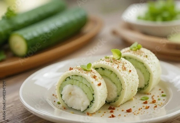 Obraz Two photos of different types of sushi rolls
