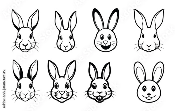 Fototapeta A Set Of Rabbit Bundles Line Art Vector Illustration | Cute Bunny Clipart, Minimalist Rabbit Designs, Hand-Drawn Bunny Silhouettes, Spring Animal Line Art, Rustic Easter Bunny Graphics, Woodland Wildl