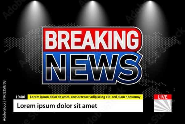 Obraz Breaking News background template for television with red and blue background,earth background,tv news broadcast.Vector design.Multimedia.Technology