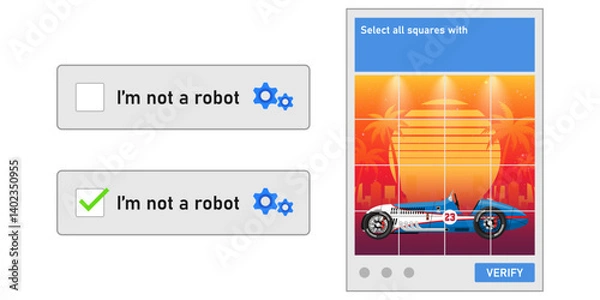 Obraz Captcha with image selection. I'm not a robot test vector