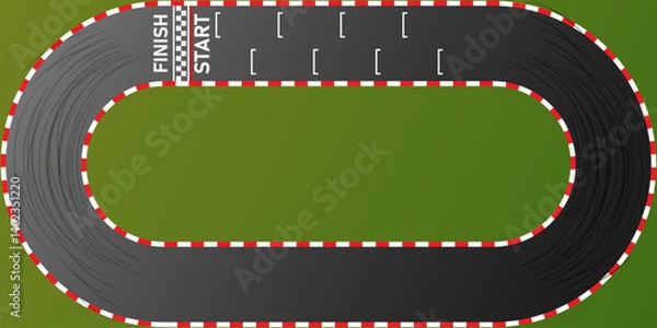 Obraz Circuit finish line racing background top view illustration. Kart Car racing on an asphalt road. Vector