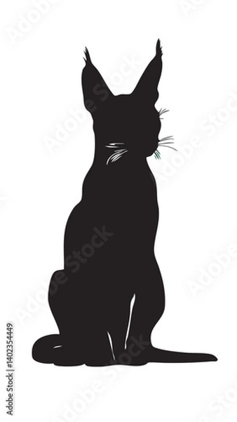 Fototapeta Elegant Silhouette of a Cat Sitting in Profile on White Background
