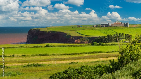 Fototapeta The pastoral landscape and rugged cliffs of western Prince Edward Island, Canada.