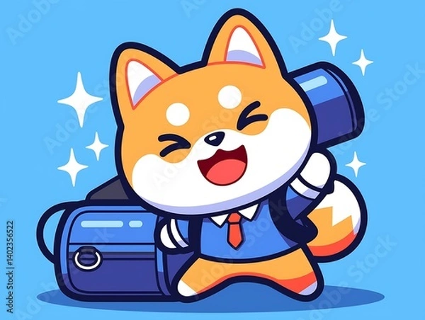 Fototapeta Cute Fox Student Backpack