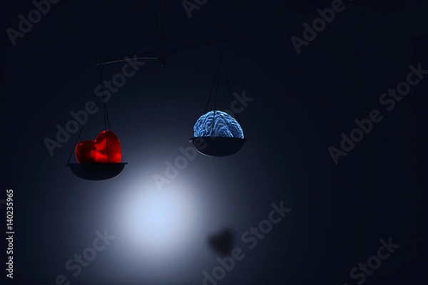 Fototapeta red heart and brain on on scale