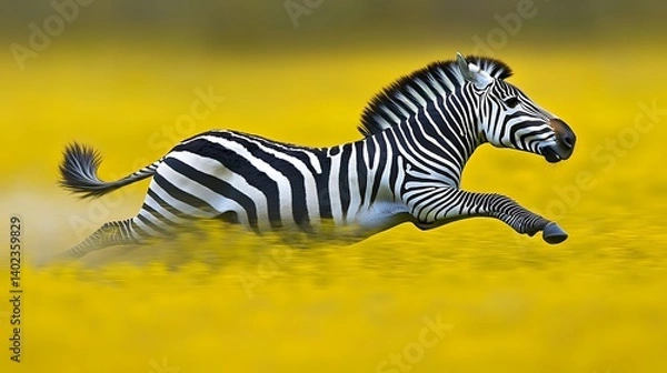 Obraz Zebra Running Through Yellow Flower Field