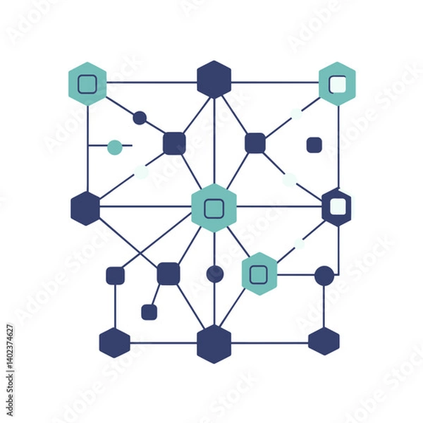 Obraz Abstract Network Connection Visualization with Hexagons and Circles