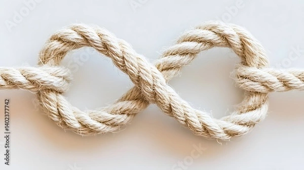 Fototapeta Infinity Knot Made With Natural Rope on a Light Background Representing Connection and Harmony