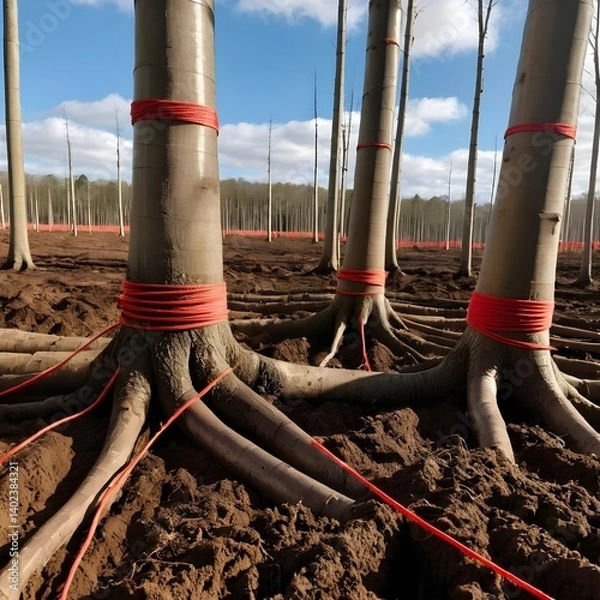Obraz Tree Roots Bound with Orange Rope