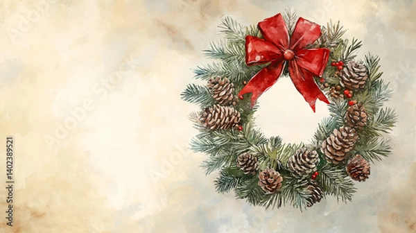 Obraz Traditional Christmas Wreath with Bow