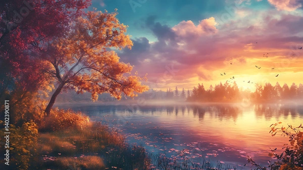 Obraz sunset over the lake