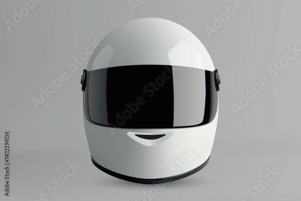 Fototapeta Front view of futuristic white helmet with wide black visor