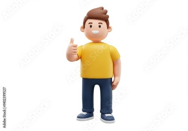 Fototapeta 3D illustration of a humanoid figure giving a thumbs-up with a confident stance and positive expression