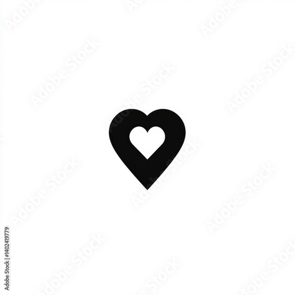 Fototapeta Simple black heart icon on white background. A solid, stylized heart shape, perfect for representing love, affection, or connection.  Visually clean and minimalist design