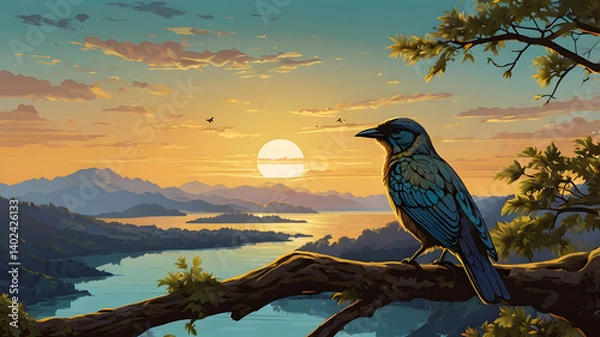 Obraz bird on a tree branch