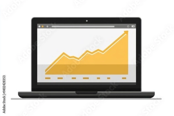 Obraz icon of a laptop screen showing a growth graph, representing financial or business development, isolated on a clean white background