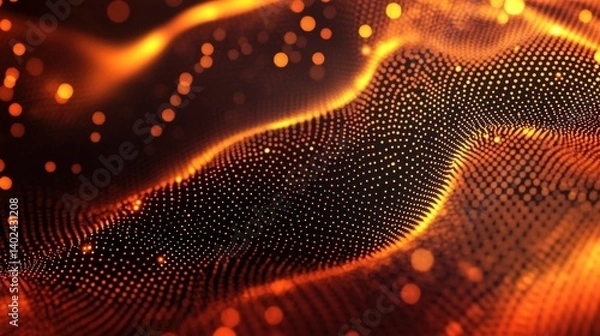 Obraz Technology digital wave background concept.Beautiful motion waving dots texture with glowing defocused particles. Cyber or technology background. illustration