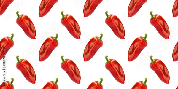 Obraz Seamless pattern of shiny red peppers isolated on white background