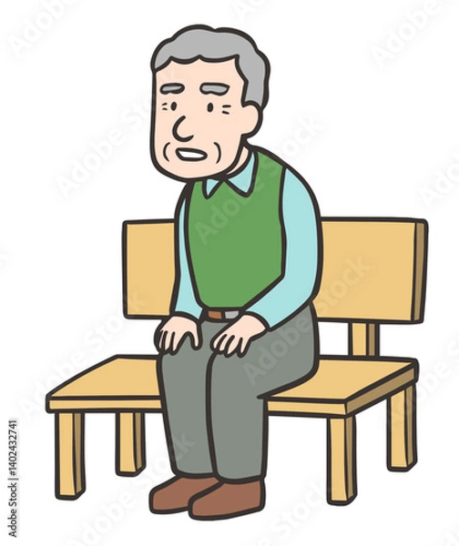 Fototapeta ベンチに座り休んでいる高齢者の男性
