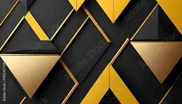 Fototapeta Abstract Geometric Background Black, Gold, and Yellow Triangles