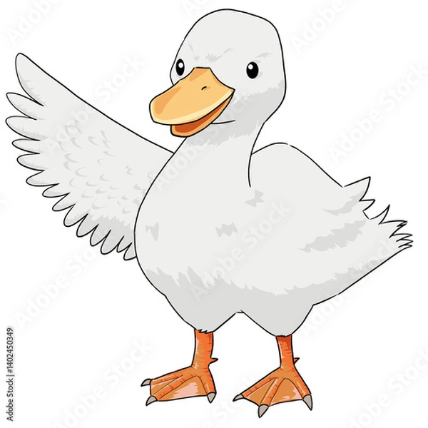 Obraz 羽を広げ口が開いた手描きのアヒルイラスト