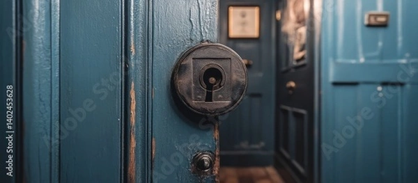 Fototapeta Antique door lock on teal door