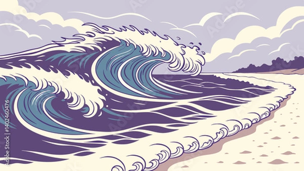 Obraz Vibrant abstract ocean art with swirling blues, purples, and whites, capturing dynamic wave motion and fluidity.