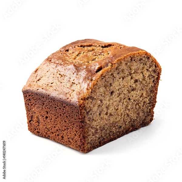 Fototapeta A thick slice of banana bread with a moist crumb, deep golden-brown crust, and visible flecks of ripe banana