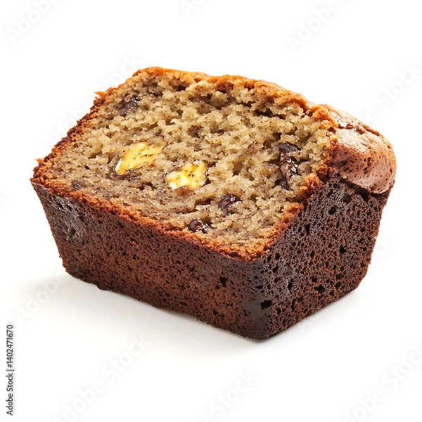 Fototapeta A thick slice of banana bread with a moist crumb, rich banana flavor, and visible chunks of banana