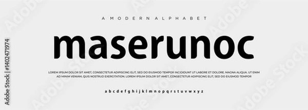 Fototapeta font alphabet. Minimal modern urban fonts for logo, brand etc. Typography typeface uppercase lowercase and number. vector illustration