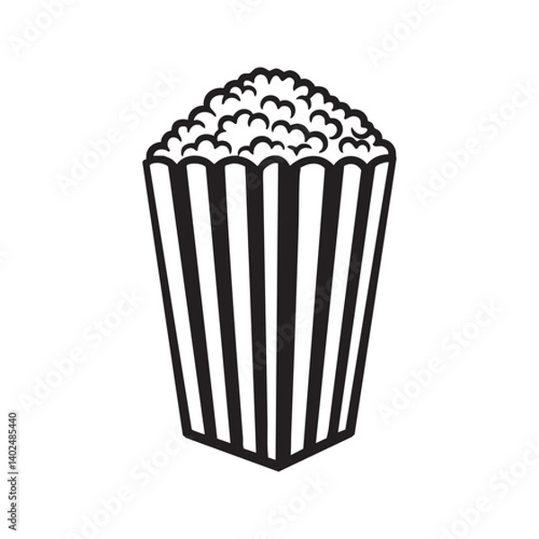 Fototapeta  Fresh popped popcorn in striped bucket vector icon for snack design