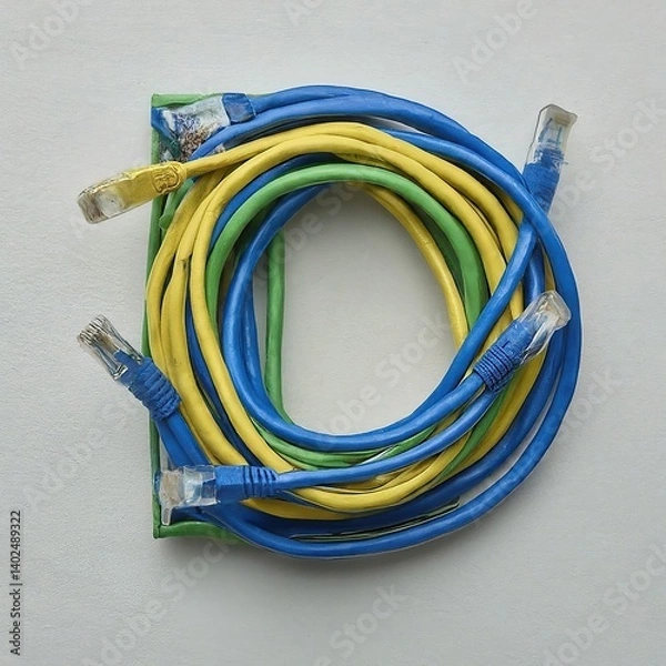 Obraz Network Cables Tightly Coiled in Multicolored Arrangement on White Background