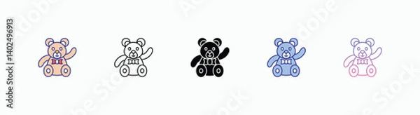 Fototapeta Teddy Bear icons set in different style vector stock 