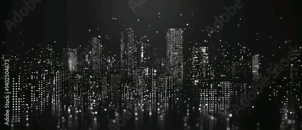 Obraz simple digital monochrome silhouette light of city landscape at night.