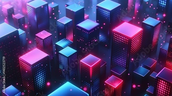 Obraz Vibrant isometric background with 3D shapes and creative geometric arrangement