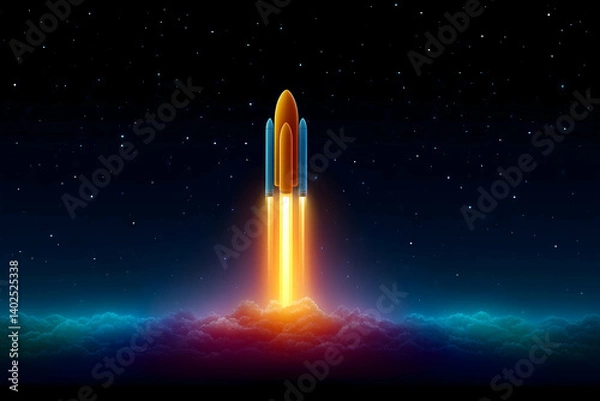 Obraz Rocket launching into starry night sky
