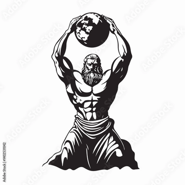 Fototapeta Atlas Titan Holding Globe image vector isolated on white background.