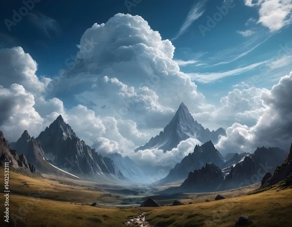 Fototapeta Majestic Mountain Landscape with Dramatic Clouds