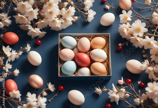 Fototapeta Spring Easter composition with pastel colored eggs