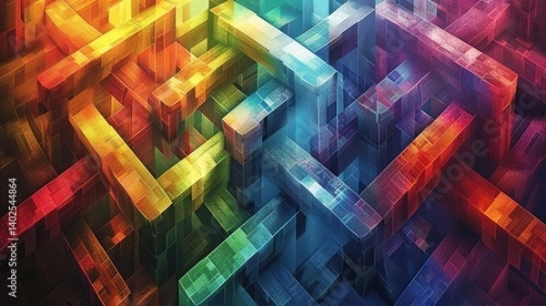 Fototapeta Modern isometric abstract background with 3D geometric shapes and pastel colors