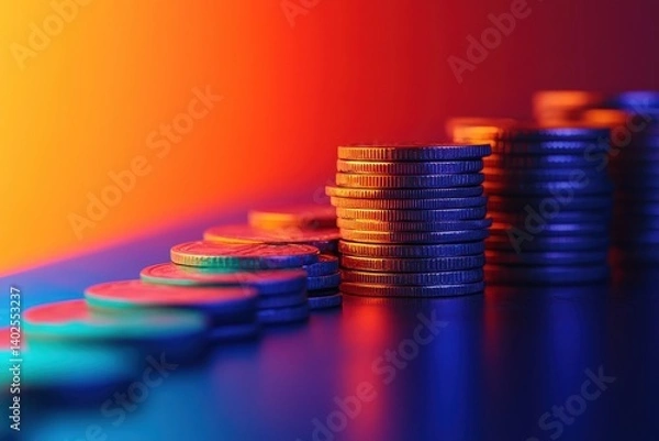 Obraz Stacks of coins financial growth colorful background
