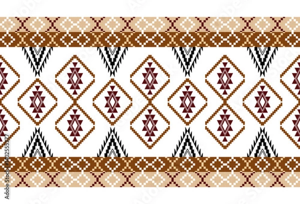 Obraz embroidery abstract Traditional geometric ethnic fabric pattern ornate elements with ethnic patterns design for textiles, rugs, clothing, sarong, scarf, batik, wrap, embroidery, print, curtain, carpet