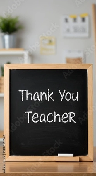 Fototapeta Chalkboard with bold ‘Thank You Teacher’ text in classroom