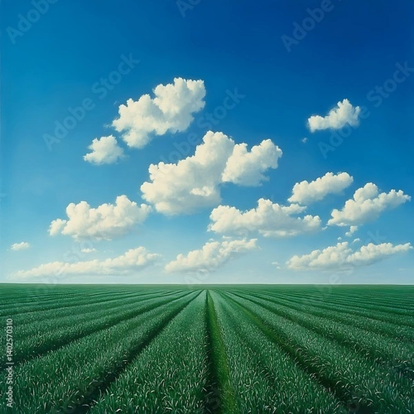Obraz Field of Green, Clouds, Blue Sky